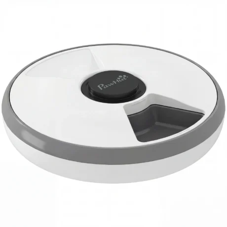 Six-Meal Timed Pet Feeder with Removable Tray &ndash; Grey and White