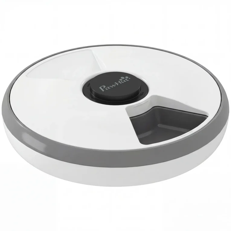 Six-Meal Timed Pet Feeder with Removable Tray – Grey and White