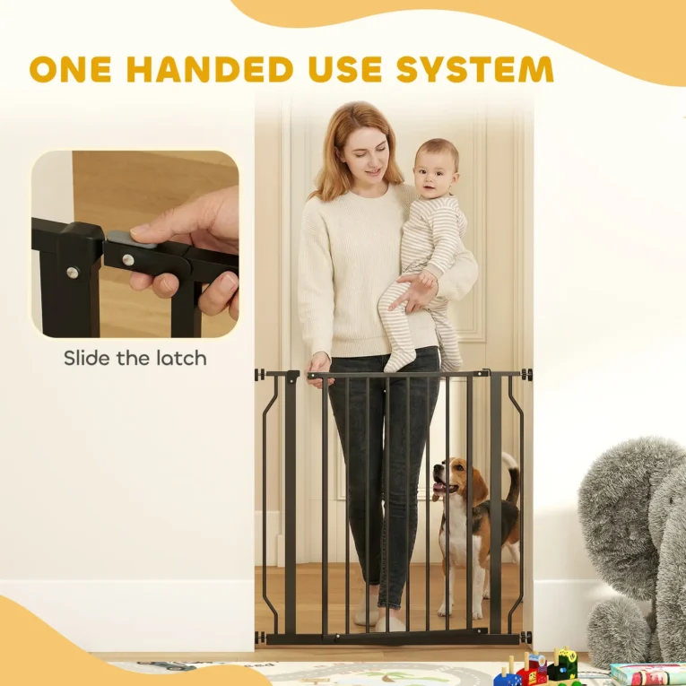 Adjustable Walk-Through Dog Gate – Black, 75–85cm