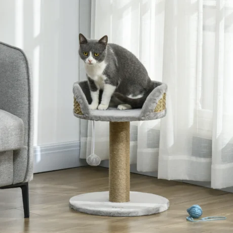 Cat Perch with Jute Scratching Post – Grey, 49cm