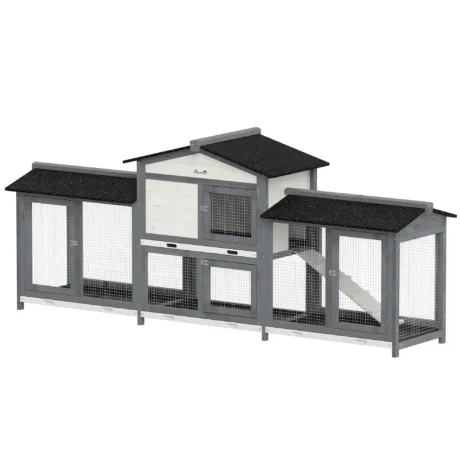 2-Tier Rabbit Hutch Outdoor Plastic Tray Ramp 230cm &ndash; Light Grey, Dark Grey, Black