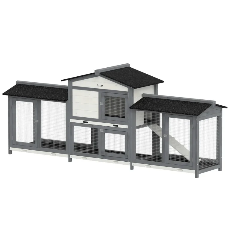 2-Tier Rabbit Hutch Outdoor Plastic Tray Ramp 230cm – Light Grey, Dark Grey, Black