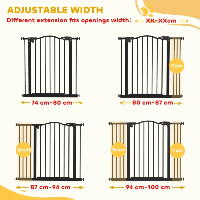 Adjustable Dog Gate – Black, 78cm High, 74–100cm