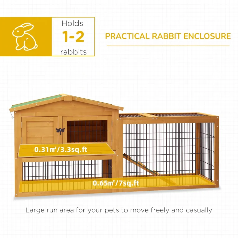 Wooden Rabbit Hutch with Outdoor Run – Yellow