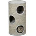 70cm Cat Scratching Barrel with Connected Hideaways – Light Grey