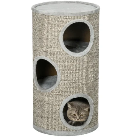 70cm Cat Scratching Barrel with Connected Hideaways &ndash; Light Grey
