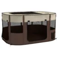 Folding Fabric Pet Playpen – Brown, 114cm