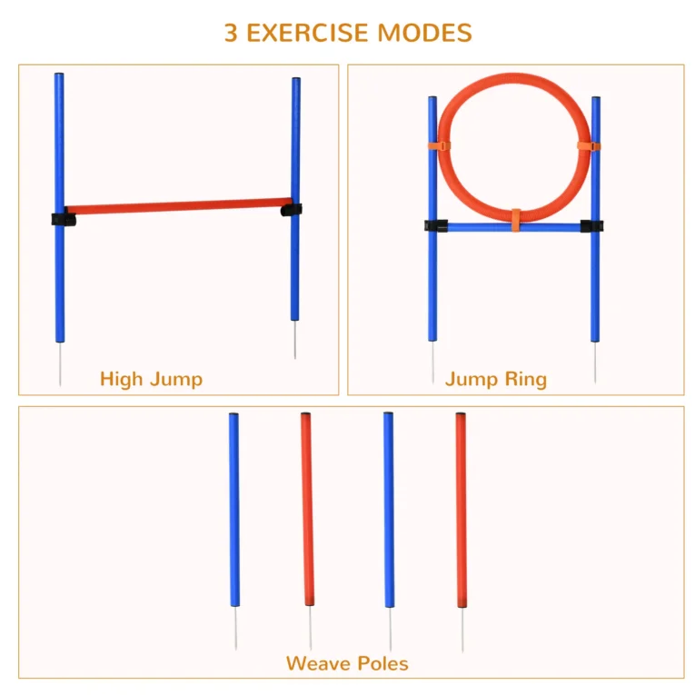 Dog Agility Training Set Adjustable Pole Hoop Hurdle – Blue and red