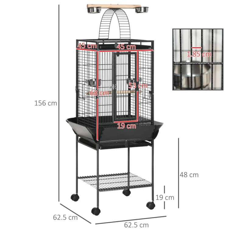 Bird Cage with Play Top, Seed Guard and Stand – Dark Grey, 156cm Bird Cage with Play Top, Seed Guard and Stand – Dark Grey, 156cm