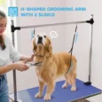 Folding Dog Grooming Table with Two Loops and Basket – Blue, 107cm