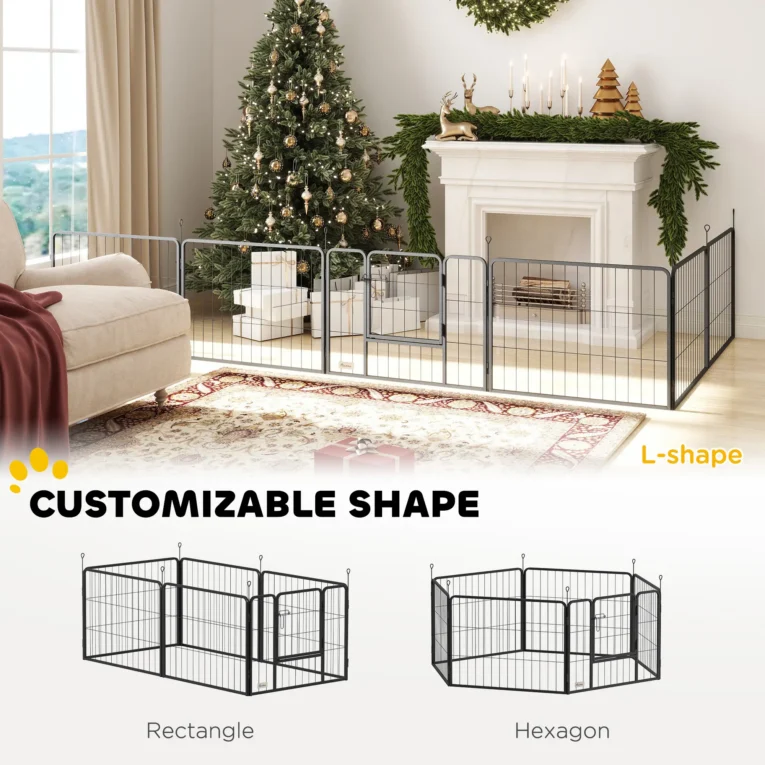 Six-Panel Steel Dog Playpen with Door – Grey, 60cm High