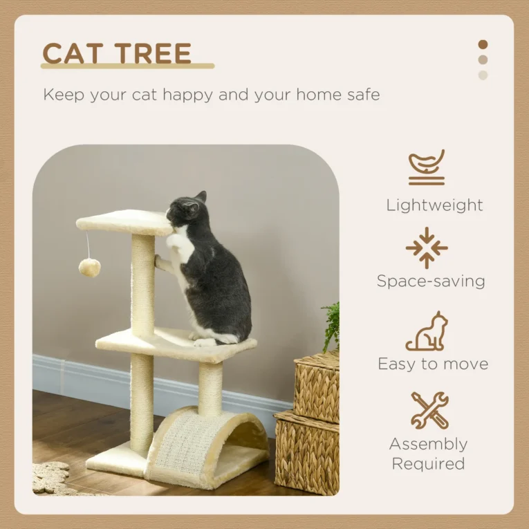 Cat Tree with Scratching Post 72cm – Cream white