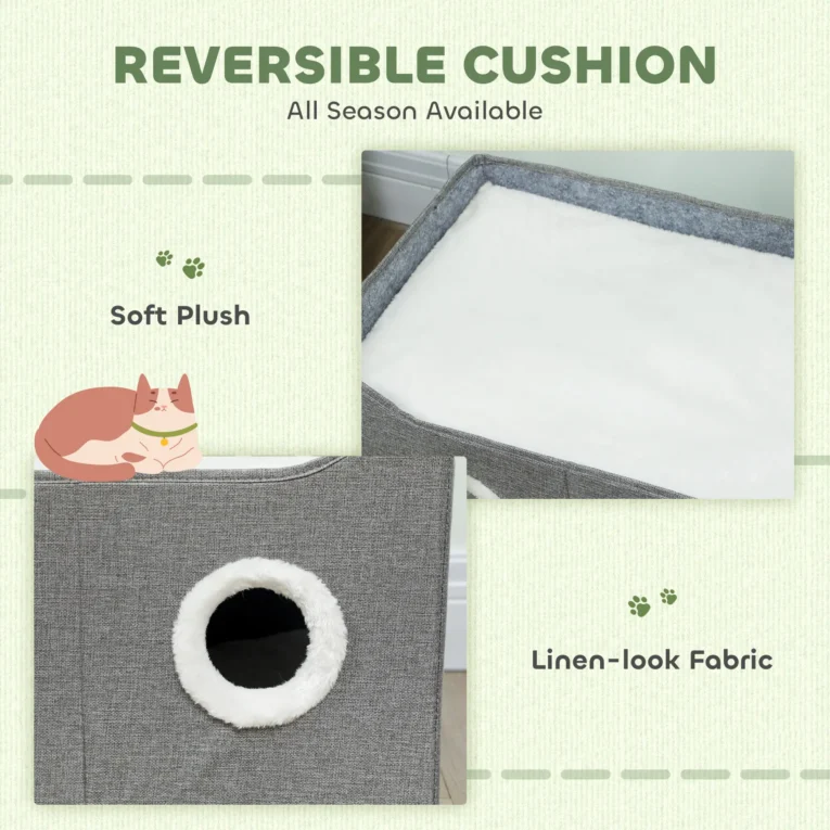 Folding Cat House with Top Bed and Sisal Pad – Grey, 60cm Folding Cat House with Top Bed and Sisal Pad – Grey, 60cm