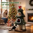 Green Cat Activity Tower with Two Dens and Scratching Ramp – 132cm