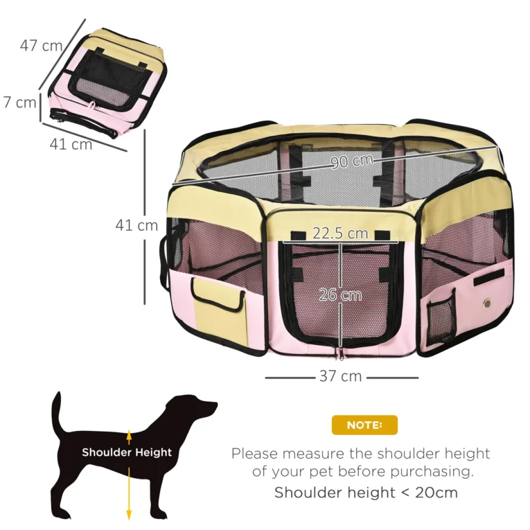 Fabric Pet Playpen Small Dia 90x41cm – Beige and Pink