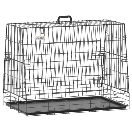 Folding Car-Boot Dog Crate with Sloping Sides &ndash; Black, 90cm