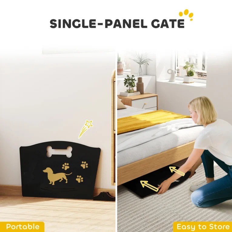Freestanding Wooden Dog Barrier – Black, 75 × 51cm