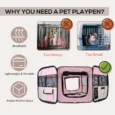 Portable Pet Playpen Dia 90x41cm Indoor Outdoor – Beige and Pink