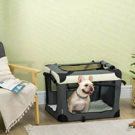 Three-Door Folding Pet Carrier – Grey, 70cm