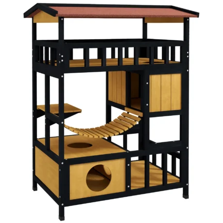 Four-Level Outdoor Cat House with Bridge &ndash; Yellow, 116cm