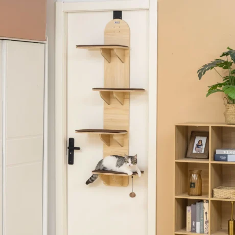 Four-Level Over-Door Cat Shelf with Washable Pads &ndash; Oak Tone &ndash; detail 2