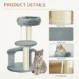 Compact Cat Tower with Sisal Posts and Hanging Rope – Grey, 65cm