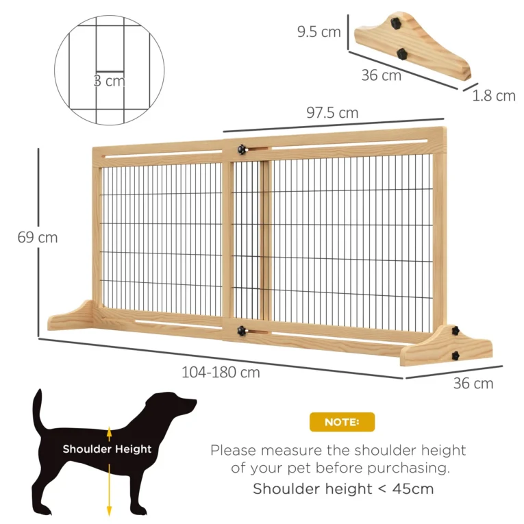 Adjustable Freestanding Dog Gate – Natural Wood, 104–180cm