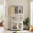 Tall Wheeled Cat Enclosure with Platforms – White and Grey