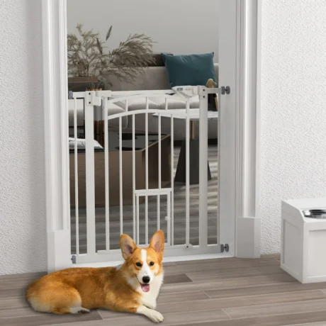 Dog Gate with Cat Door – White, 74–80cm