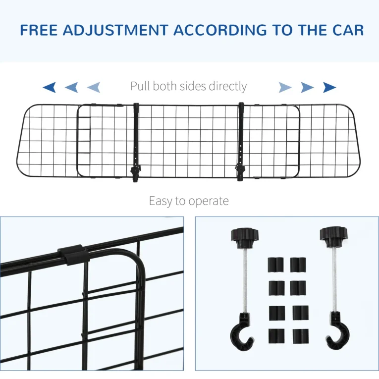 Adjustable Car Dog Barrier – Black, 91–152cm