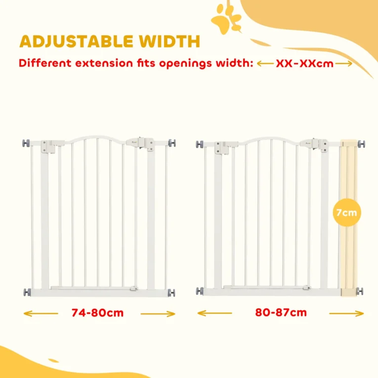 Adjustable Dog Gate – White, 78cm High, 74–87cm Adjustable Dog Gate – White, 78cm High, 74–87cm