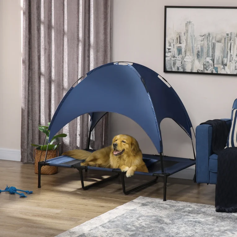 Elevated Dog Cot with Canopy 122x92cm – Dark Blue