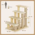 Four-Step Cat Stairs with Play Platform – Beige, 64cm