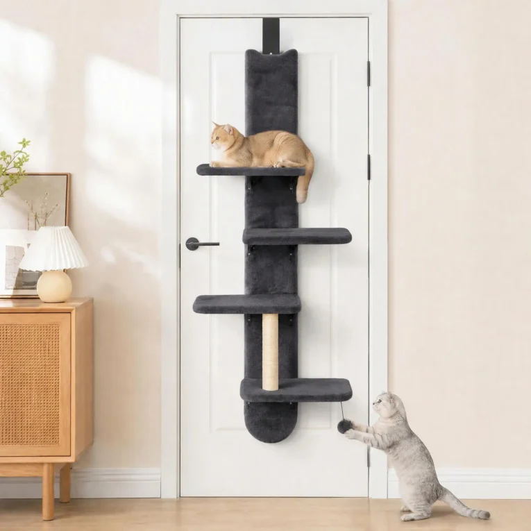 Over Door Cat Climber 4-Level Shelf – Dark Grey