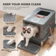 XL Covered Steel Cat Litter Box with Step – Dark Grey, 60cm