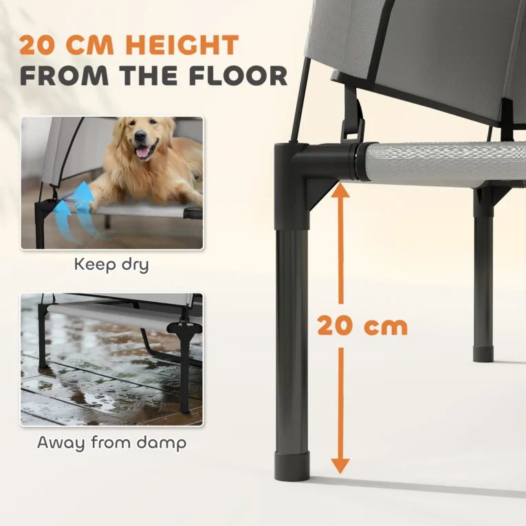 Large Raised Dog Bed with Removable Canopy – Grey, 106cm