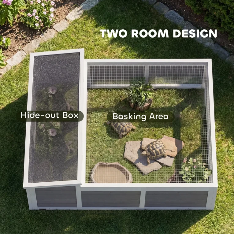 Wooden Tortoise House with Viewing Window – Dark Grey, 113cm
