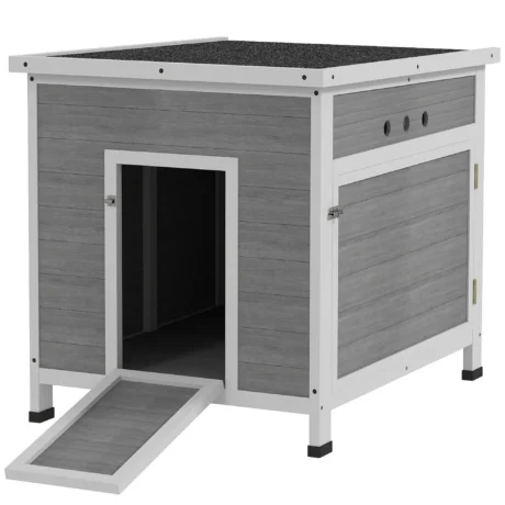Wooden Duck House with Opening Roof and Ramp – Light Grey