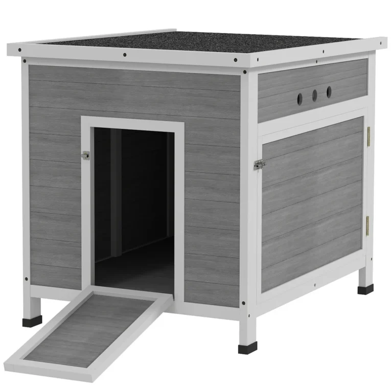 Wooden Duck House with Opening Roof and Ramp – Light Grey