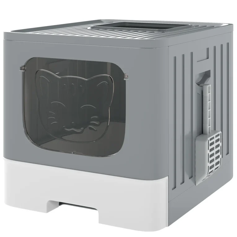 Foldable Cat Litter Box with Lid – Grey, White