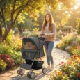 Pet Stroller Foldable with Swivel Wheels – Dark Grey