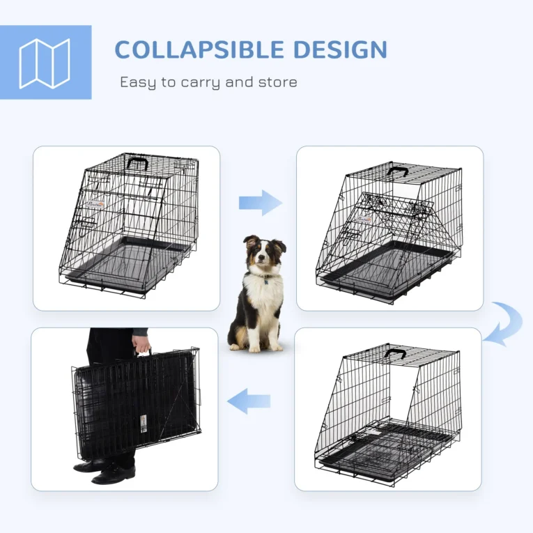 Collapsible Dog Travel Cage 77x47x55cm – Black