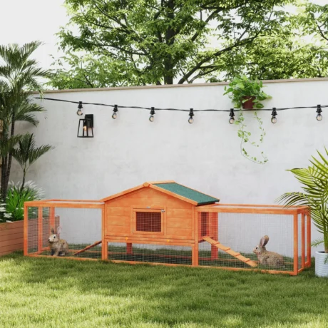 Wooden Rabbit Hutch with Twin Side Runs and Tray – Orange, 309cm