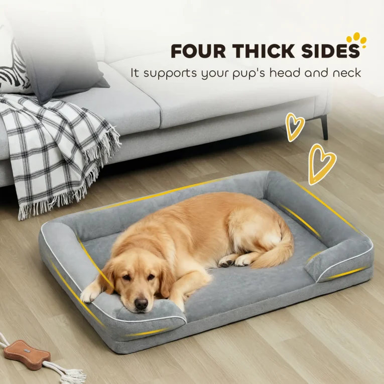 Large Memory-Foam Dog Sofa Bed – Grey, 112 × 80cm Large Memory-Foam Dog Sofa Bed – Grey, 112 × 80cm