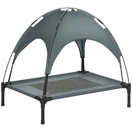 Raised Dog Bed with Canopy &ndash; Grey, 76 &times; 61cm