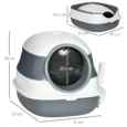Folding Hooded Cat Litter Box – White and Grey