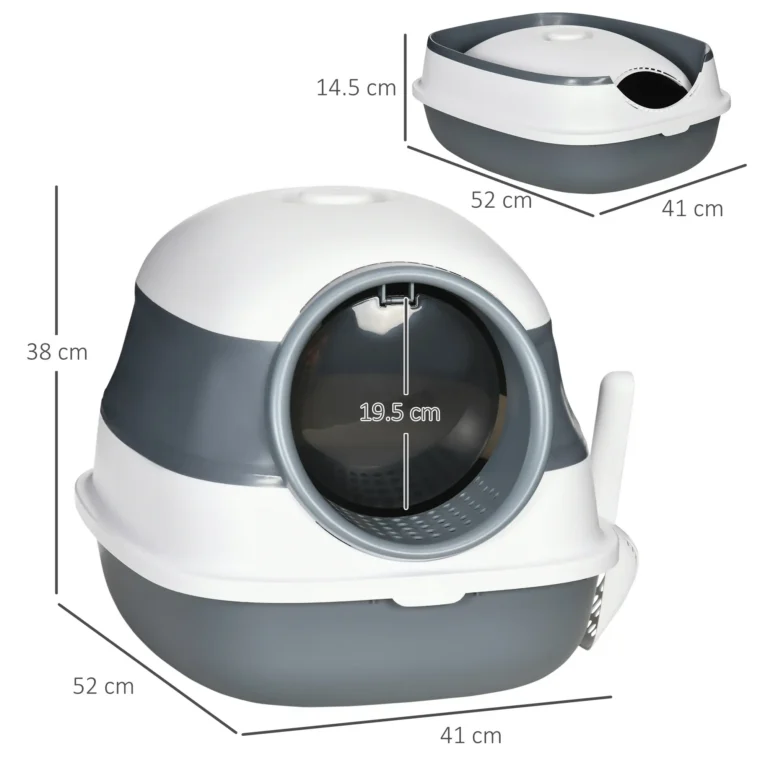 Folding Hooded Cat Litter Box – White and Grey