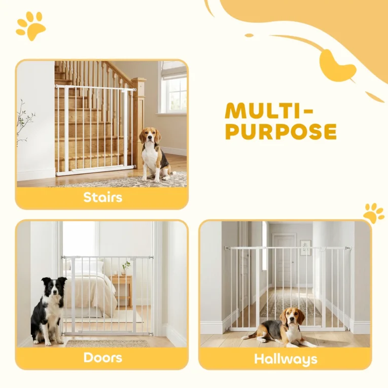Adjustable Pet Gate with Two Extensions – White, 76cm