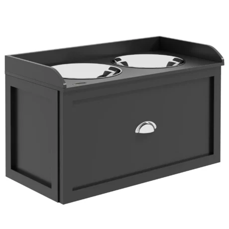 Raised Double Dog Feeder with 21L Drawer – Black