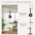 Ceiling-Fit Cat Tower with Den and Toy Balls – Light Grey, 225–255cm